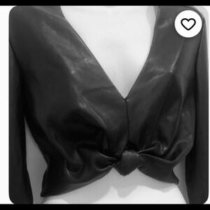 Bebe Black Faux Leather Zip-Up Top